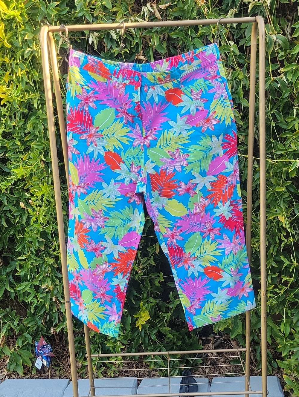 Multicolor Floral Tropical Print Capri Pants Sz 18